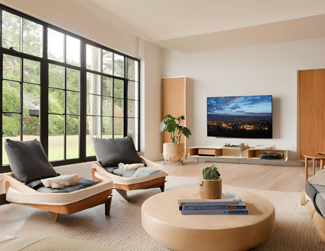 A living room showing a large TV